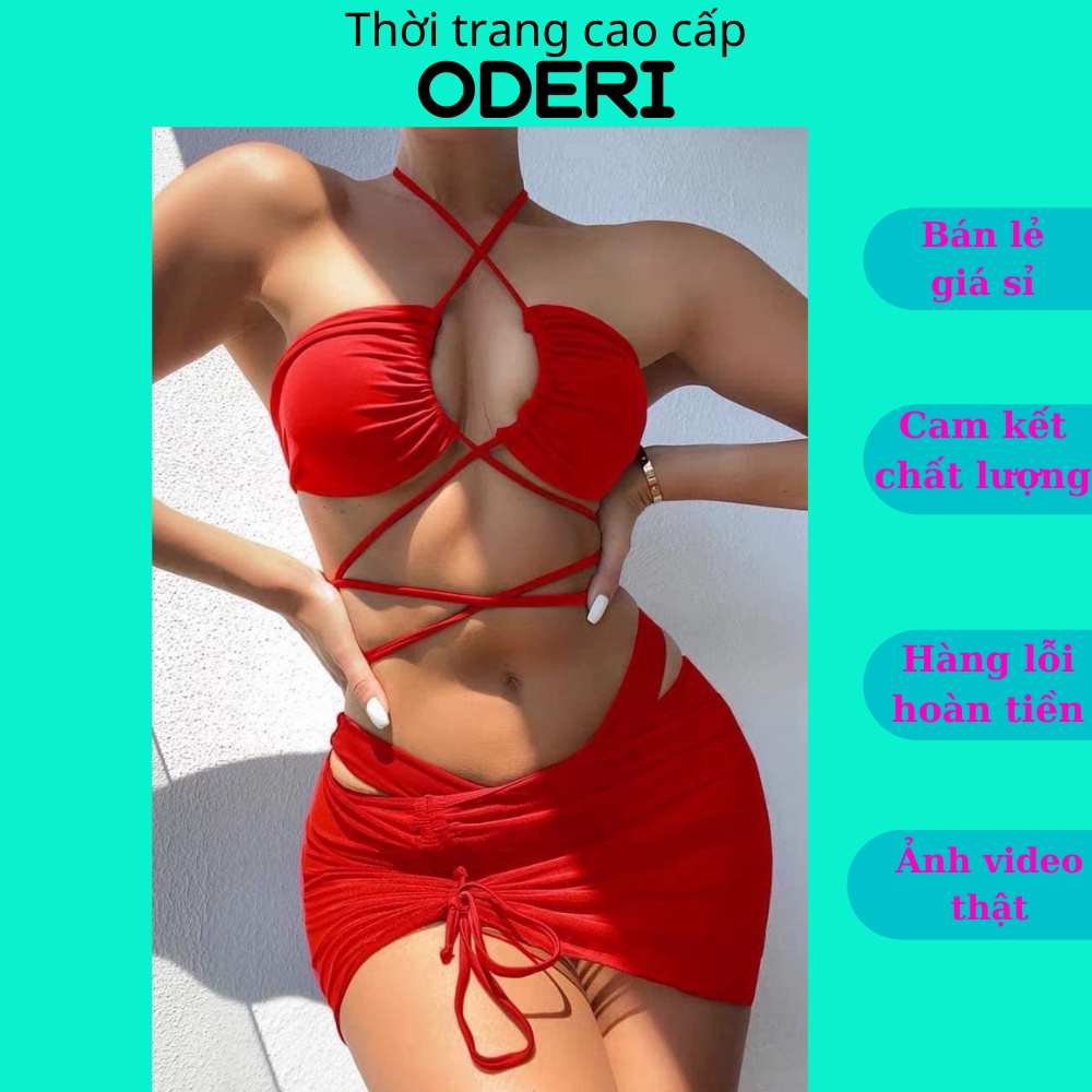 SET 3 MÓN Bikini, Đồ Bơi Đi Biển Hai Mảnh Áo Buộc Dây Quấn Eo Váy Rút Bên Hông SEXY ODERI 703