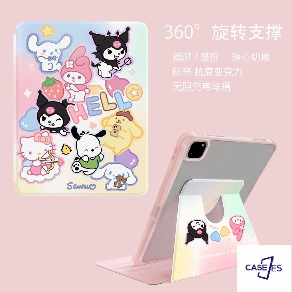 SANRIO Ốp Máy Tính Bảng Silicon Có Vòng Xoay Cho iPad 2019 10.2 air 4 10.9 9.7 Inch Pro 11 18 8th Gen 17