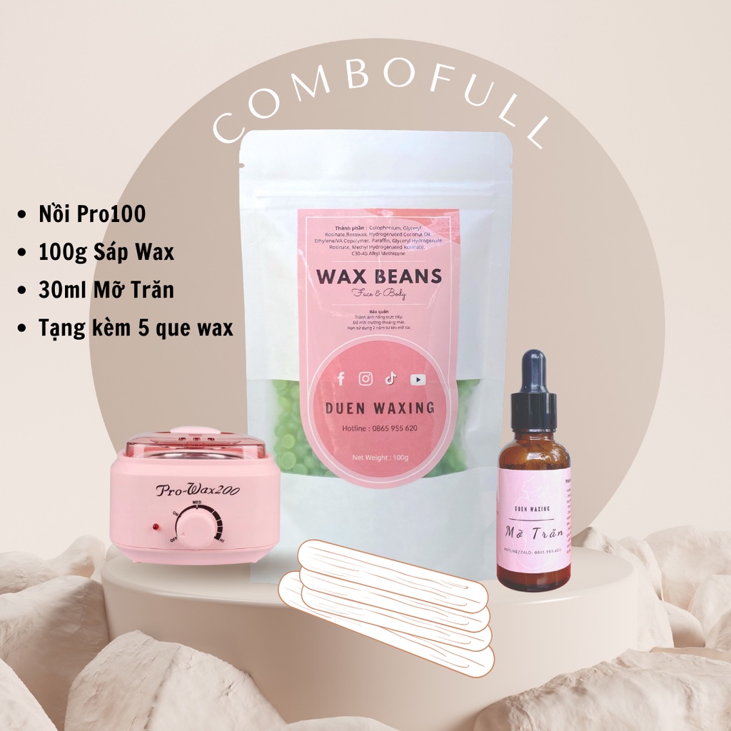 COMBO HẠT WAX NỒI PRO WAX 200 DẦU DƯỠNG( tặng que gỗ )