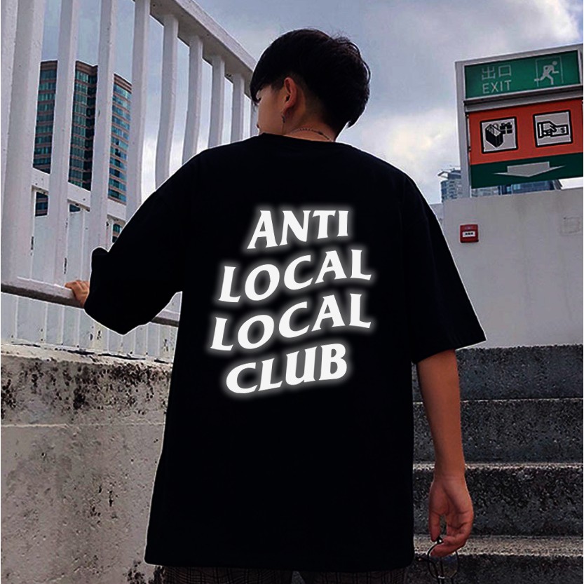 Áo thun unisex tay lỡ form rộng Anti Local Local Club Phản Quang oversize tee Đen - áo phông unisex đơn giản