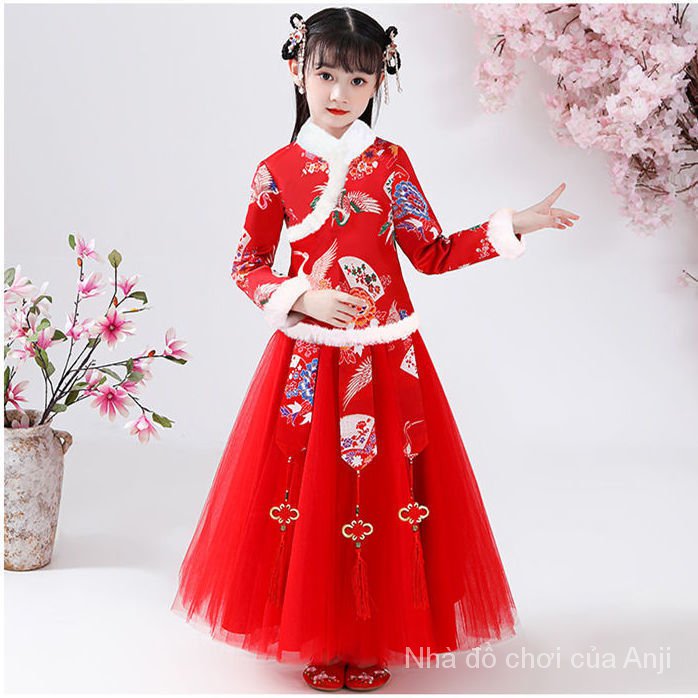 Long Sleeve Autumn And Winter Girl Matching Cherry Blossom Fairy, Cheongsam Hanfu Costume