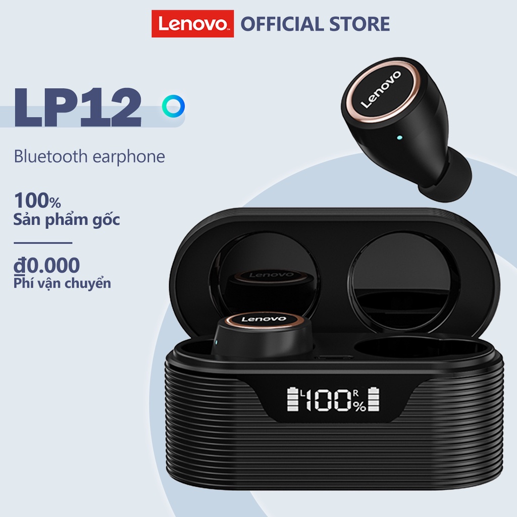 Tai nghe bluetooth Lenovo LP12 nhét tai tws bluetooth 5.0 có micro âm thanh siêu trầm kiểu dáng thể thao