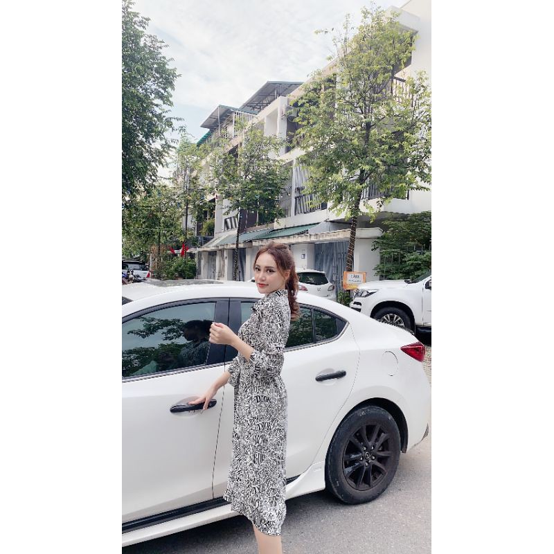 Váy sơ mi họa tiết túi hông vnxk