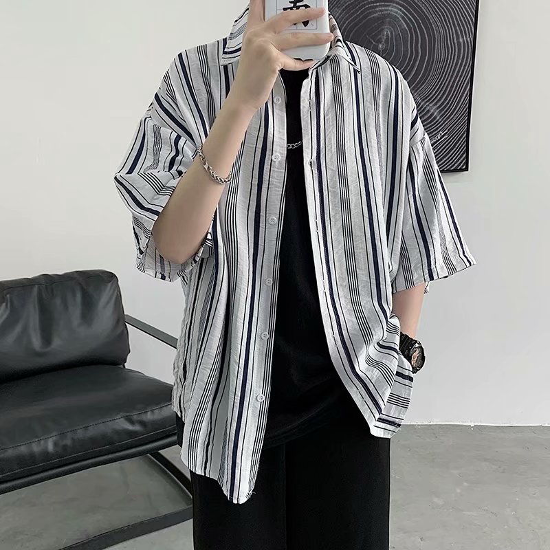 Áo thời trang họa tiết sọc ngắn tay cho nam