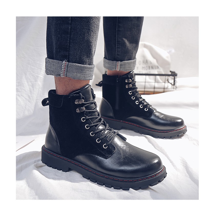 GIÀY BOOTS NAM ĐẾ KẾP CÓ KHÓA KÉO CAO CẤP HÀN QUỐC 2018 Martin boots Korean trend