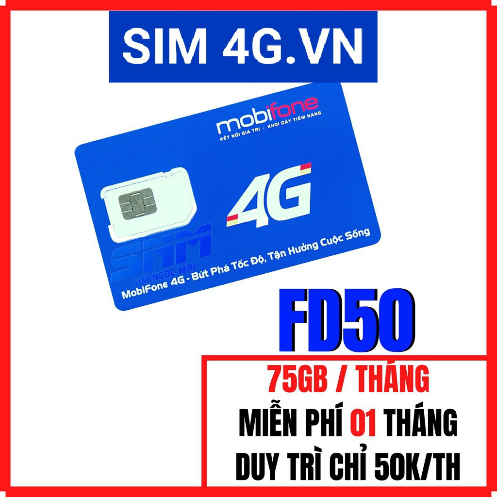 SIM 4G [FD50]  MOBI DATA KHỦNG- GIÁ SIÊU RẺ CHỈ 50K/THÁNG TẶNG DÙNG THÁNG ĐẦU