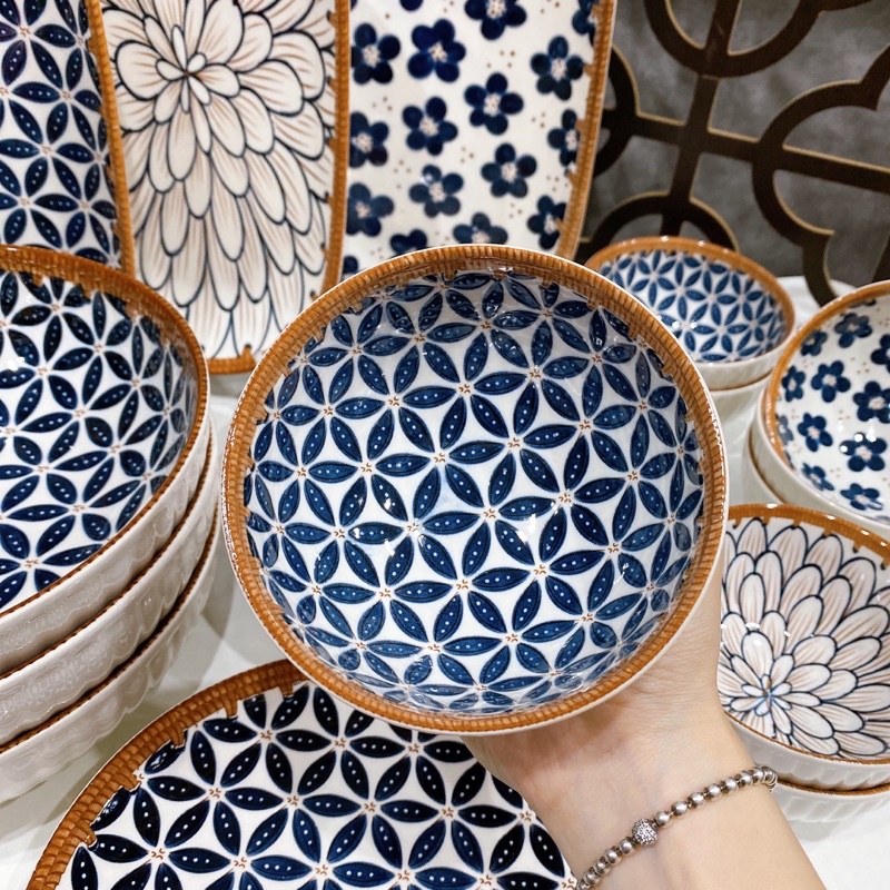 Bộ Bát đĩa decor, Bát sứ Bát ăn cơm, Bộ chén dĩa sứ Dễ thương  cao cấp sét Mây Nhật 10 món H2 siêu đẹp.