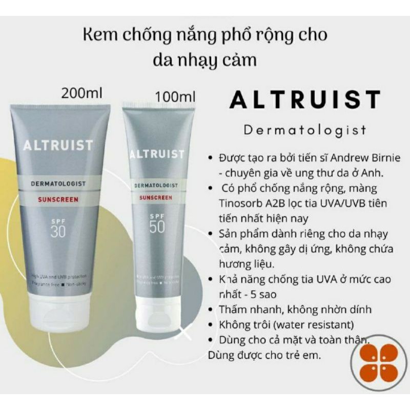 Kem chống nắng cho da nhạy cảm Altruist Dermatologist Sunscreen