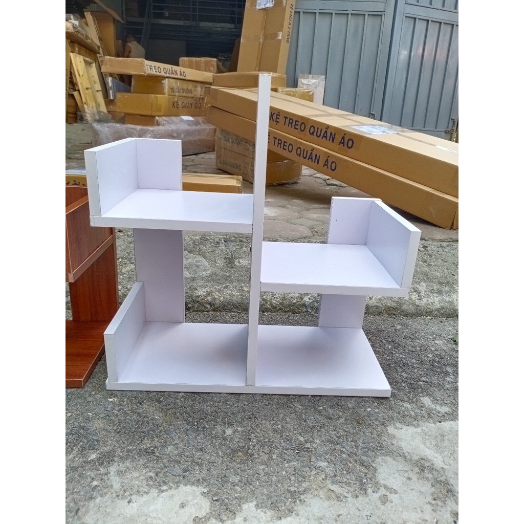 Kệ sách mini đê bàn hình xương rồng dễ lắp ráp 2 màu trắng ,vân gỗ