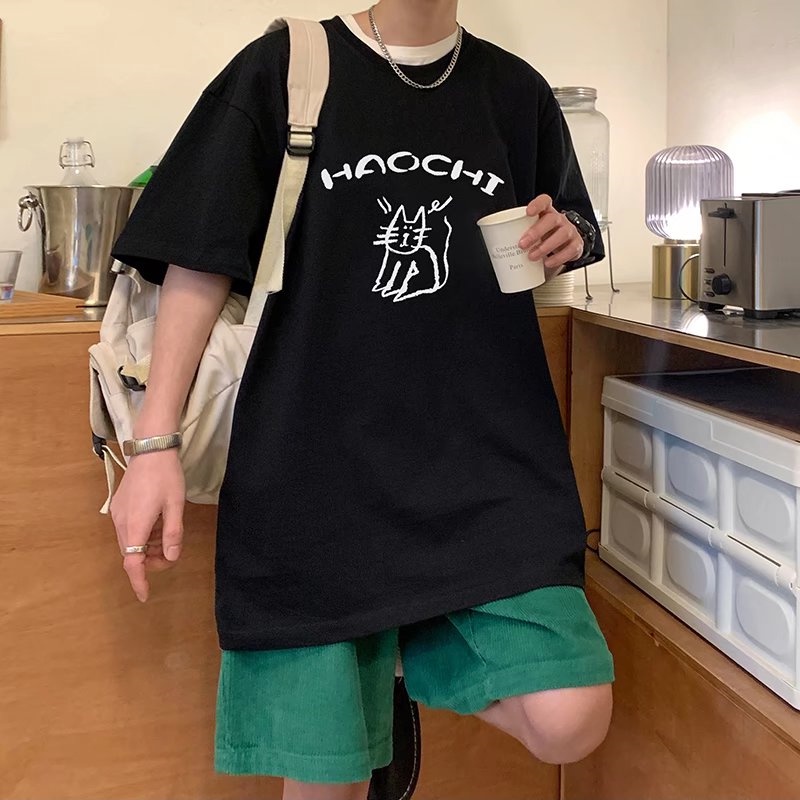 Áo Thun unisex Dáng Rộng Tay Ngắn In Chữ Phong Cách Hàn Quốc Thời Trang Mùa Hè Thoải Mái Size M-5XL