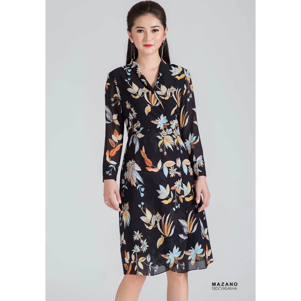 Váy xòe họa tiết cổ vest MAZANO MS 18DCVA046HA
