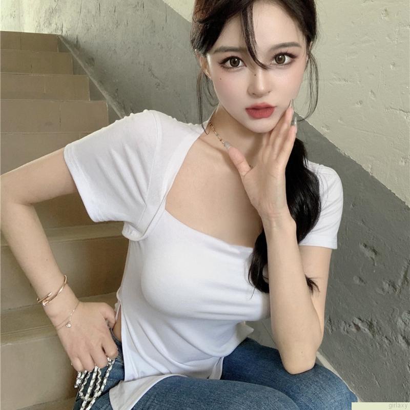 Áo thun lửng tay ngắn màu sắc trẻ trung thời trang cho nữ