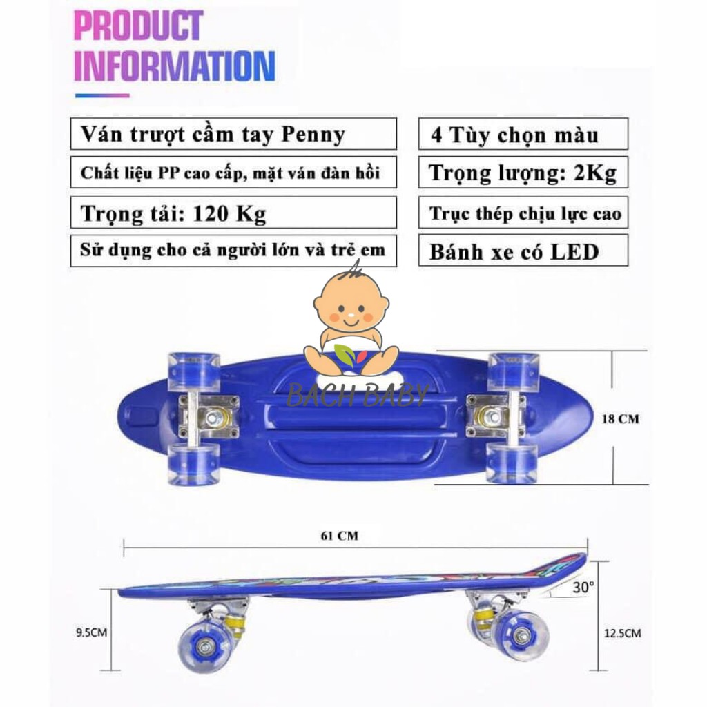 Ván Trượt cao cấp cho bé 4 bánh đèn Led có Tay Cầm-