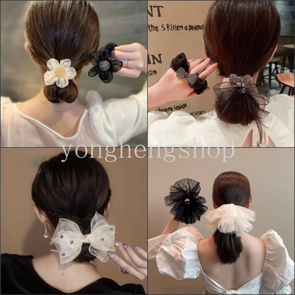 Dây Cột Tóc Đuôi Ngựa Bằng Vải Organza In Họa Tiết Hoa Hướng Dương Đơn Giản Thời Trang Cho Nữ