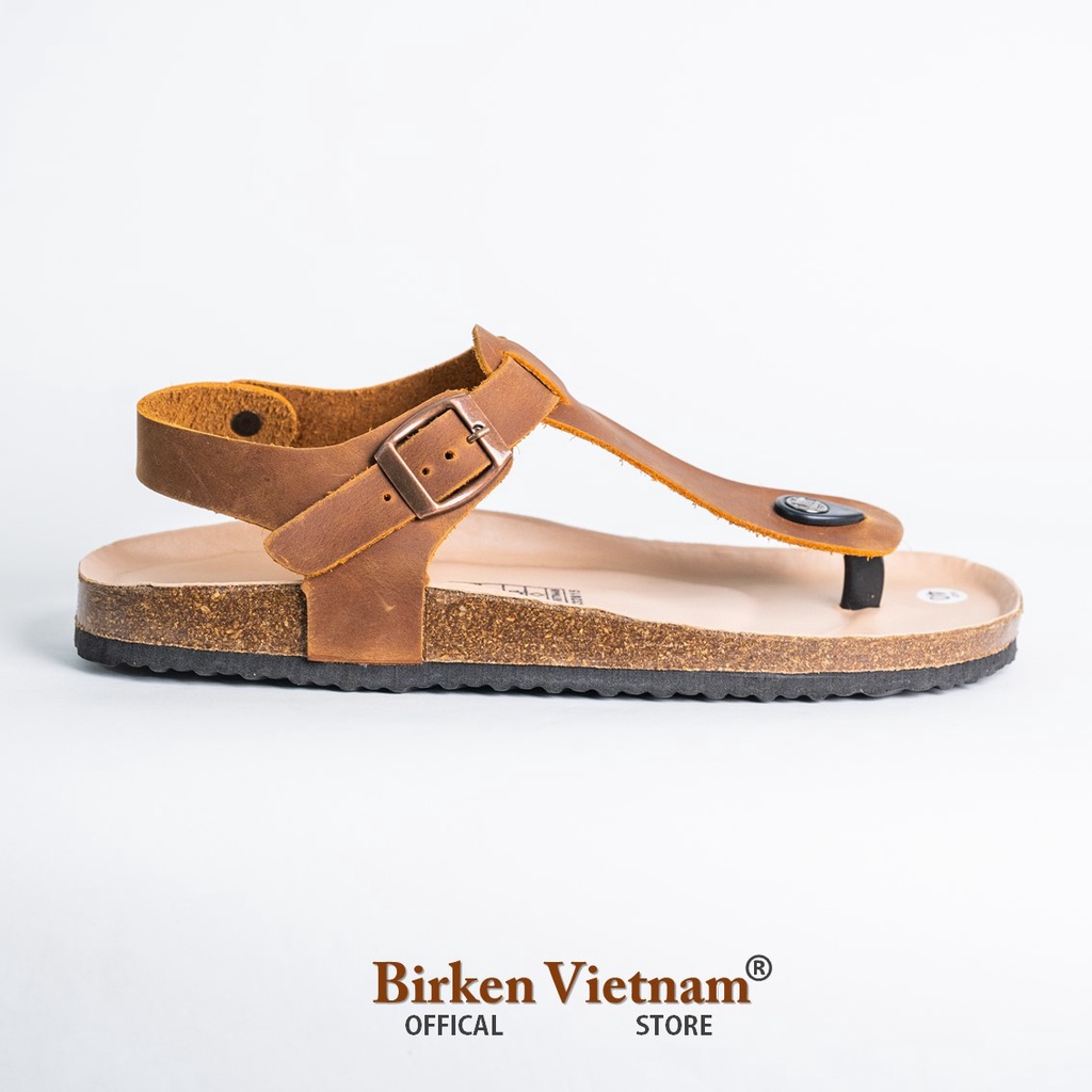 MÃ DK10 Sandal DA BÒ Đế Trấu Lót PU Chống Nước Quai Tách Ngón Unisex Birken Vietnam Bioline