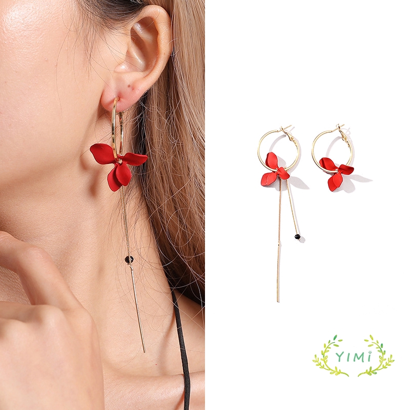 COD Hoa tai phiên bản Hàn Quốc Bông tai cánh hoa tròn bất đối xứng❤Yimi❤