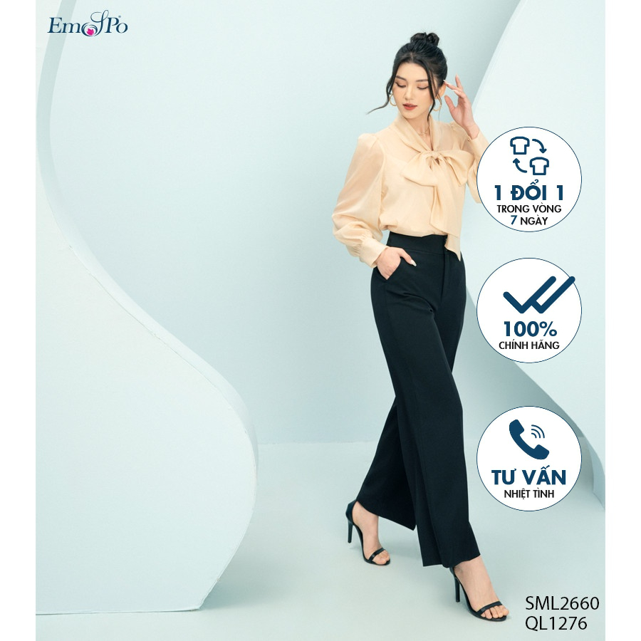 Quần ống rộng xuông cạp đính 2 khuy Emspo QL1276