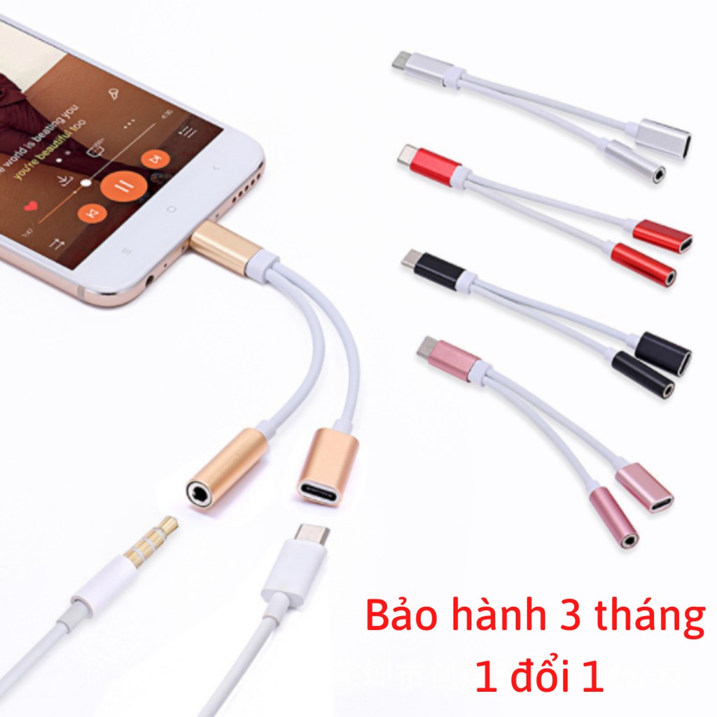 [Freeship] Jack cắm chuyển đổi tai nghe TypeC 2in1 , dây cáp Lightning to 3.5mm tai nghe chân tròn và sạc TypeC (2cổng)