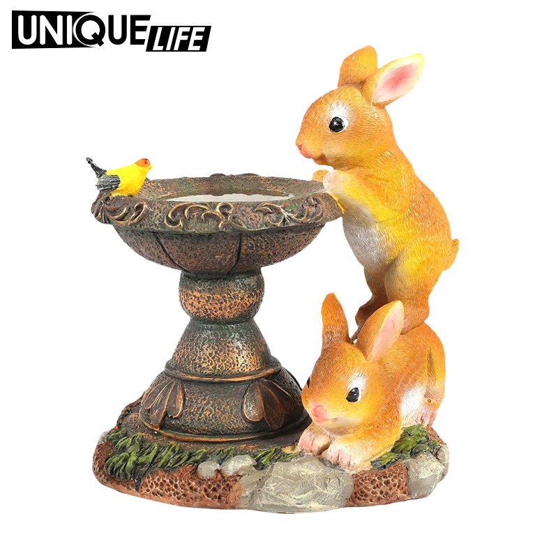 Tượng Thỏ Bằng Nhựa Resin Có Đèn LED Sử Dụng Năng Lượng Mặt Trời Trang Trí Nhà Cửa
