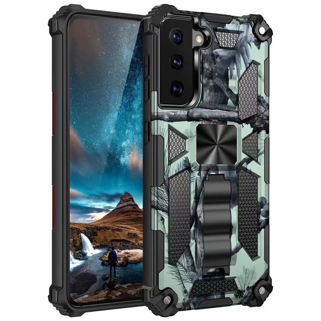 Ốp Điện Thoại Kiểu Giáp Chống Sốc Họa Tiết Rằn Ri Kèm Giá Đỡ Nhẫn Từ Tính Cho Samsung Galaxy S21 Note 20 Ultra S20 FE 5G S22 A12