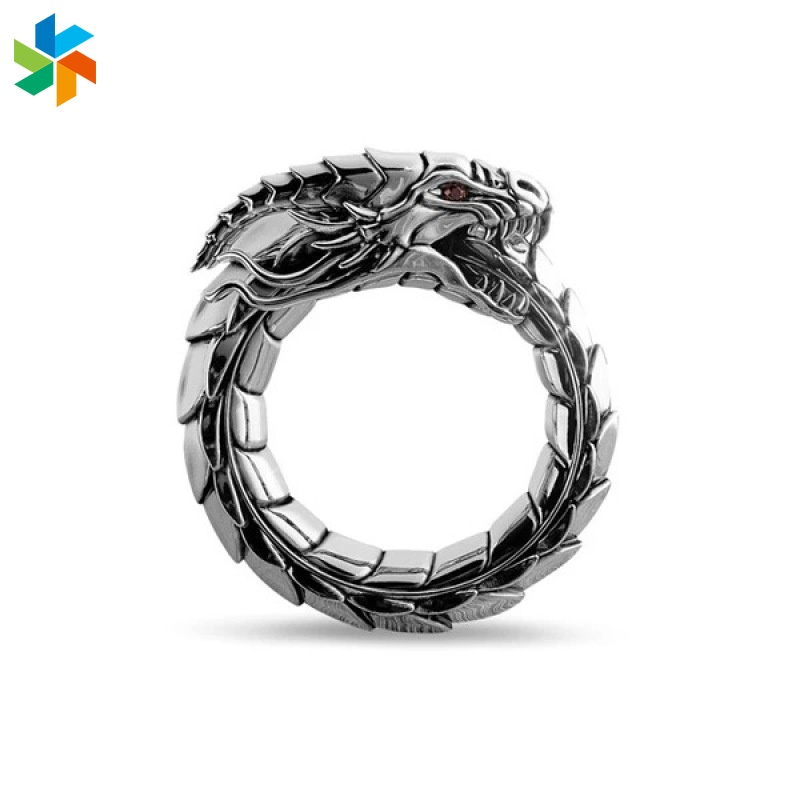 Nhẫn đeo tay hợp kim khắc hình rồng vintage cho nam