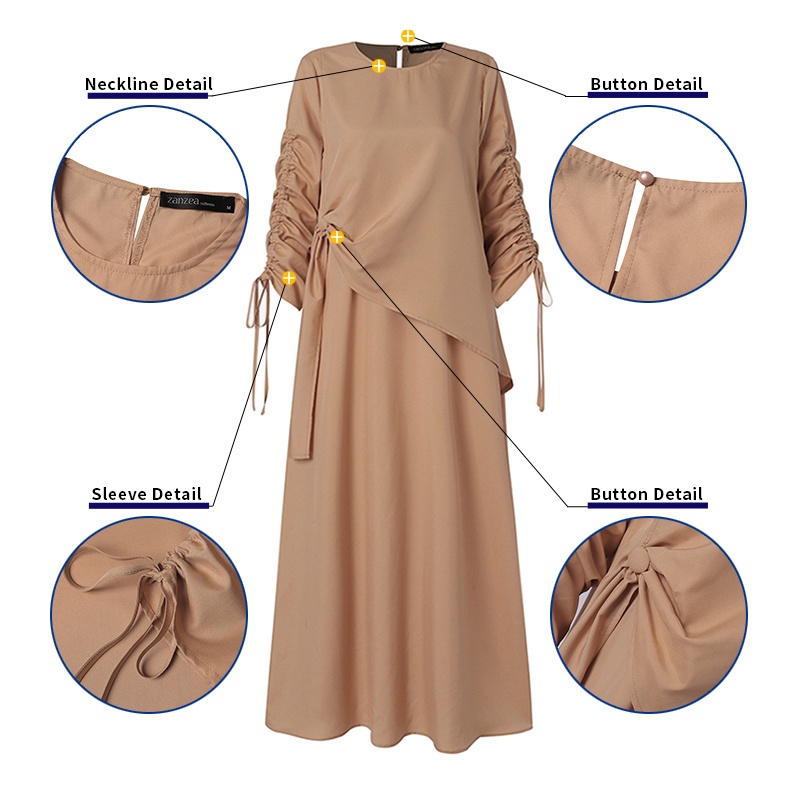 Zanzea Đầm Maxi Dài Tay Hai Lớp Thắt Dây Thời Trang Nữ