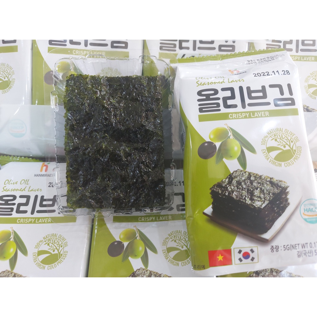 1 BỊCH RONG BIỂN  Vị Dầu Oliu Ăn Liền Hữu Cơ - NK Hàn Quốc 16 Gói 5 Gam