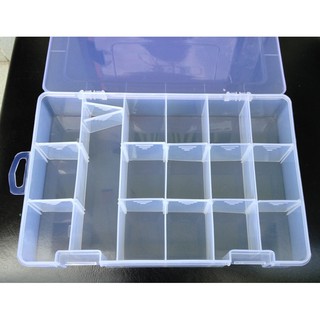 hộp nhựa nhiều ngăn, hộp nhựa 18 ngăn có nắp cài, móc treo, vách ngăn tháo được. v520
