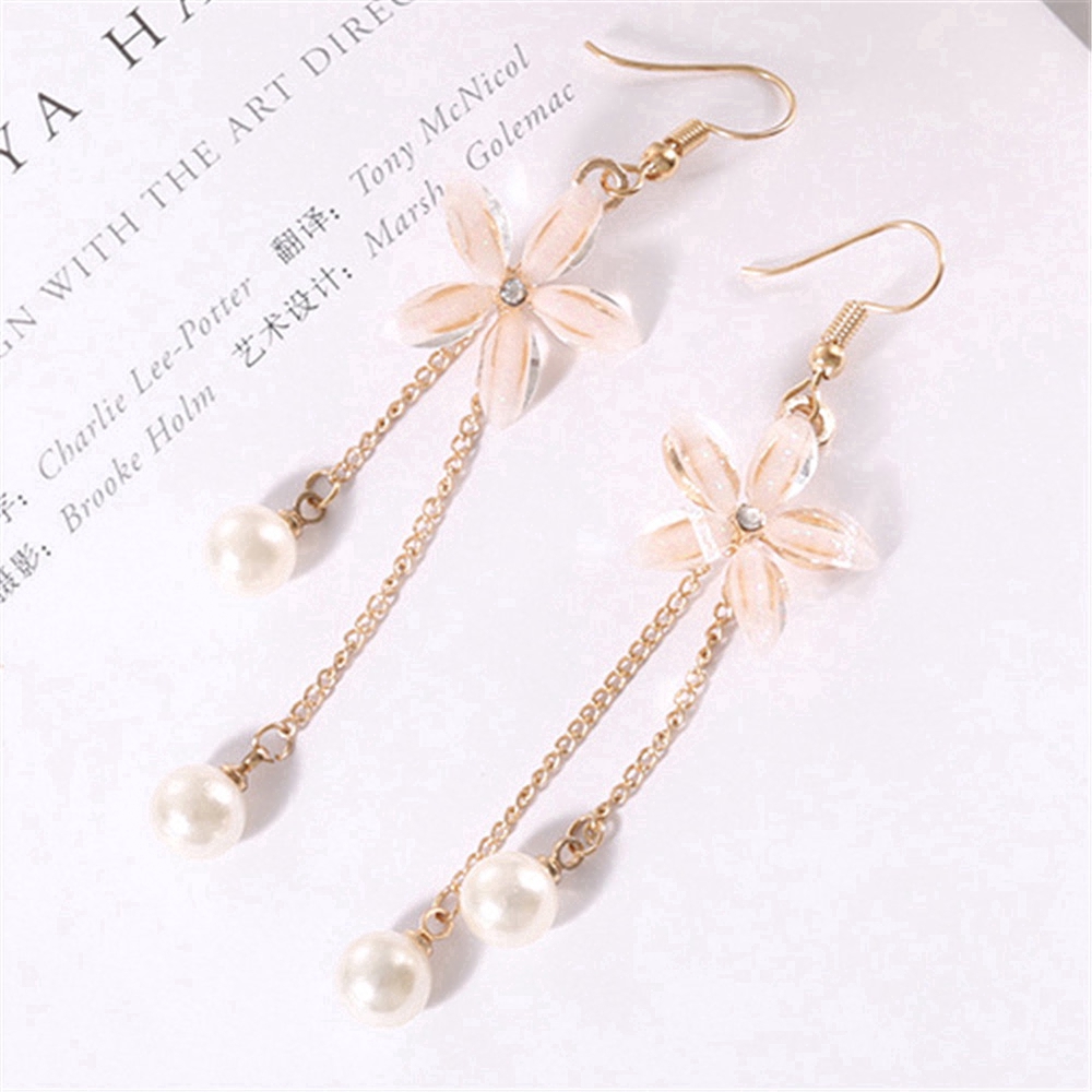 Khuyên tai dáng dài hình bông hoa đính đá phong cách sang trọng cho phái nữ