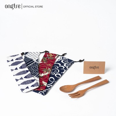 Combo Muỗng Nĩa gỗ sồi kèm túi vải ONGTRE / Du lịch, quà tặng, Decor, văn phòng