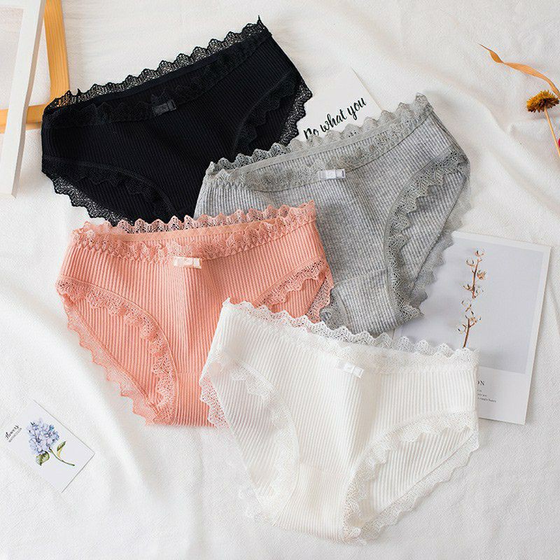 1c Quần Lót Nữ Cotton Tăm Viền Ren