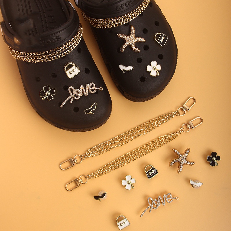 Set 10 Phụ Kiện Trang Trí Giày Crocs Bằng Kim Loại Đính Đá Có Thể Tháo Rời