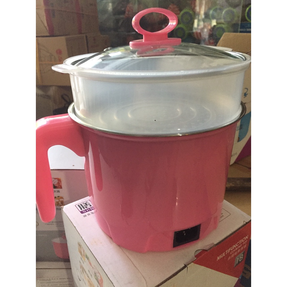 Nồi Điện Mini có vỉ hấp đồ 1,8 lít Lõi Inox - Nồi Nấu Lẩu, Nấu Mì, Kho Thịt, Kho Cá, Hâm Nóng Đồ ăn