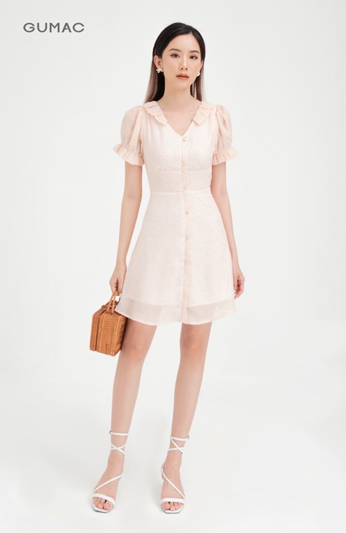 [Mã MABR07062 giảm 8% tối đa 50K đơn từ 249K] Đầm ôm nữ body cổ V bèo cổ GUMAC thiết kế công sở, màu cam DB450 | BigBuy360 - bigbuy360.vn