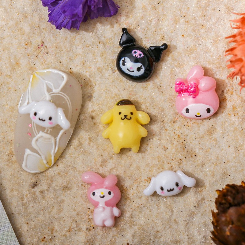 SANRIO Bộ 50 Phụ Kiện Trang Trí Móng Tay 3D Hình Kuromi Melody Cinnamon Purin Hoạt Hình Xinh Xắn