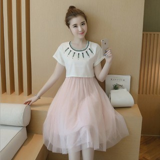 Đầm bầu chất Chiffon phối ren hoa thiết kế thanh lịch