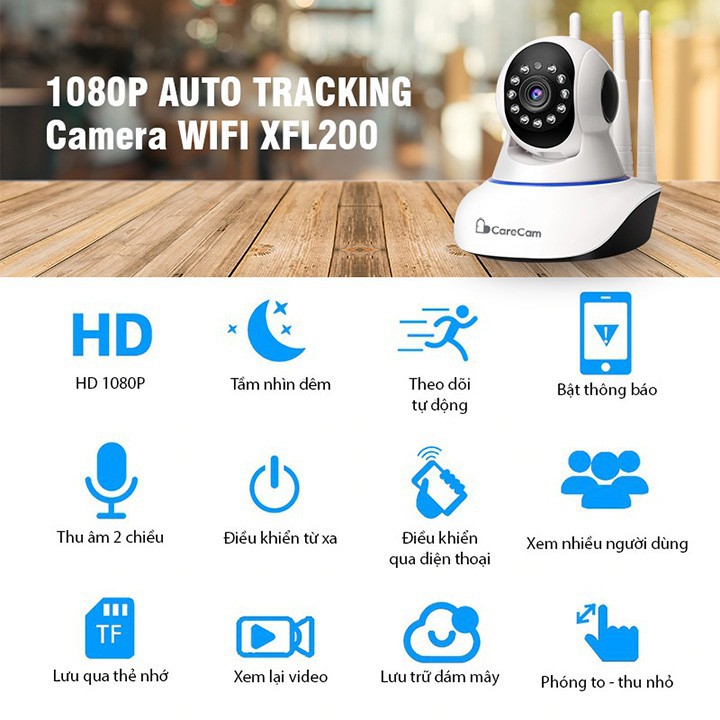 camera wifi carecam 2.0 fullHD 1080P hỗ trợ thẻ nhớ lên tới 128G lưu lâu gấp 2 lần yoosee