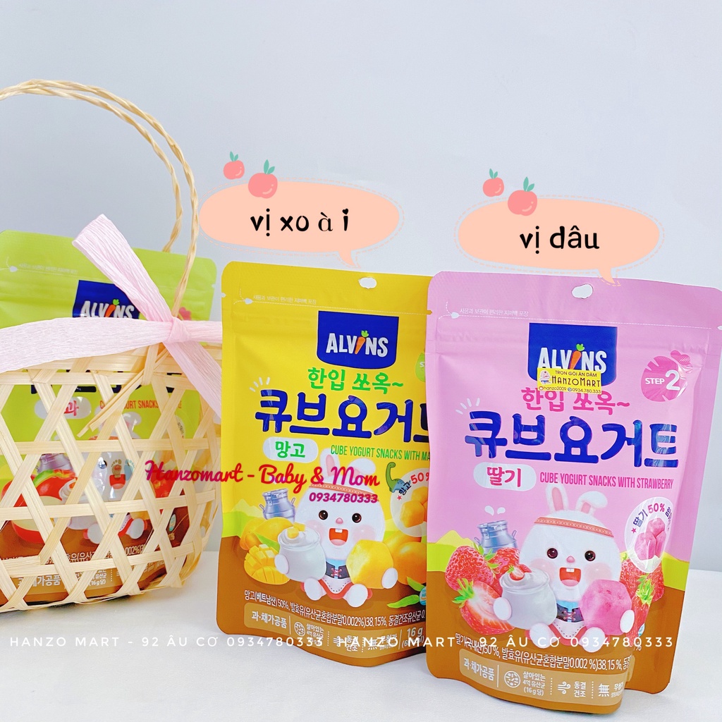 Sữa chua khô cho bé ăn dặm sấy lạnh 7m+ gói zip 16g Hàn Quốc - Alvins