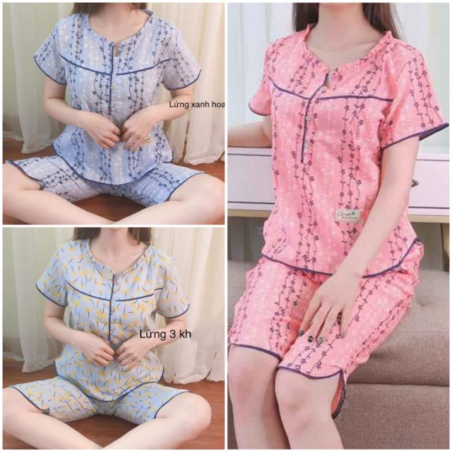 [Bunny] Đồ bộ mặc nhà, đồ bộ nữ mặc nhà lửng phục vụ xuân hè mẫu ửng 3 khuy