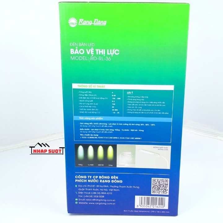 Đèn học sinh mã 36 Rạng Đông công suất 6w, đổi 4 chế độ màu, điều chỉnh 3 mức sáng RD-RL-36