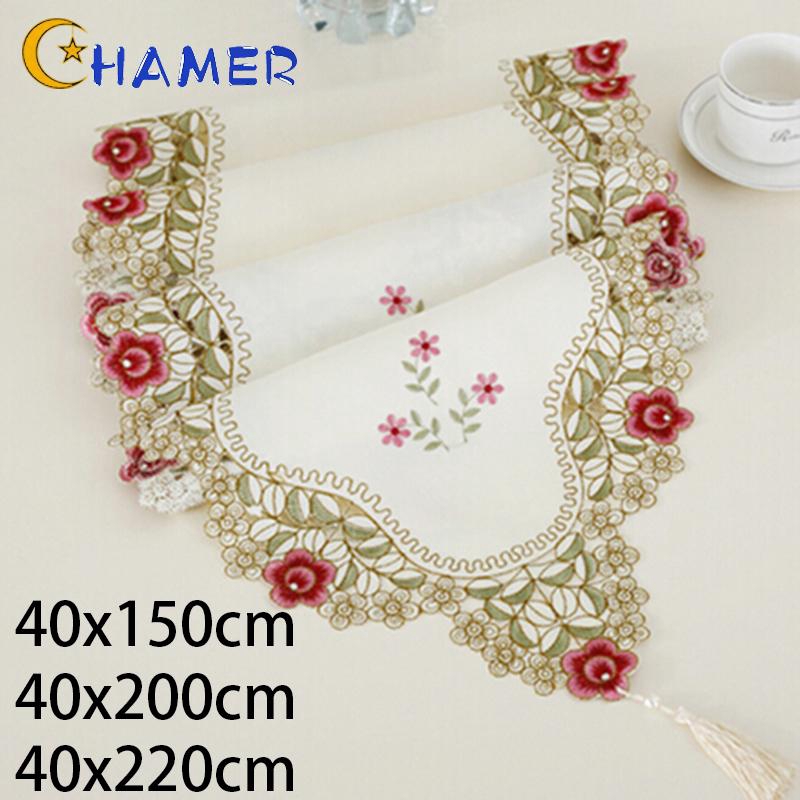 Table Runner Flower Waterproof Pastoral Tablecloth Polyester Home Wedding Banquet Decoration Embroidered Durable