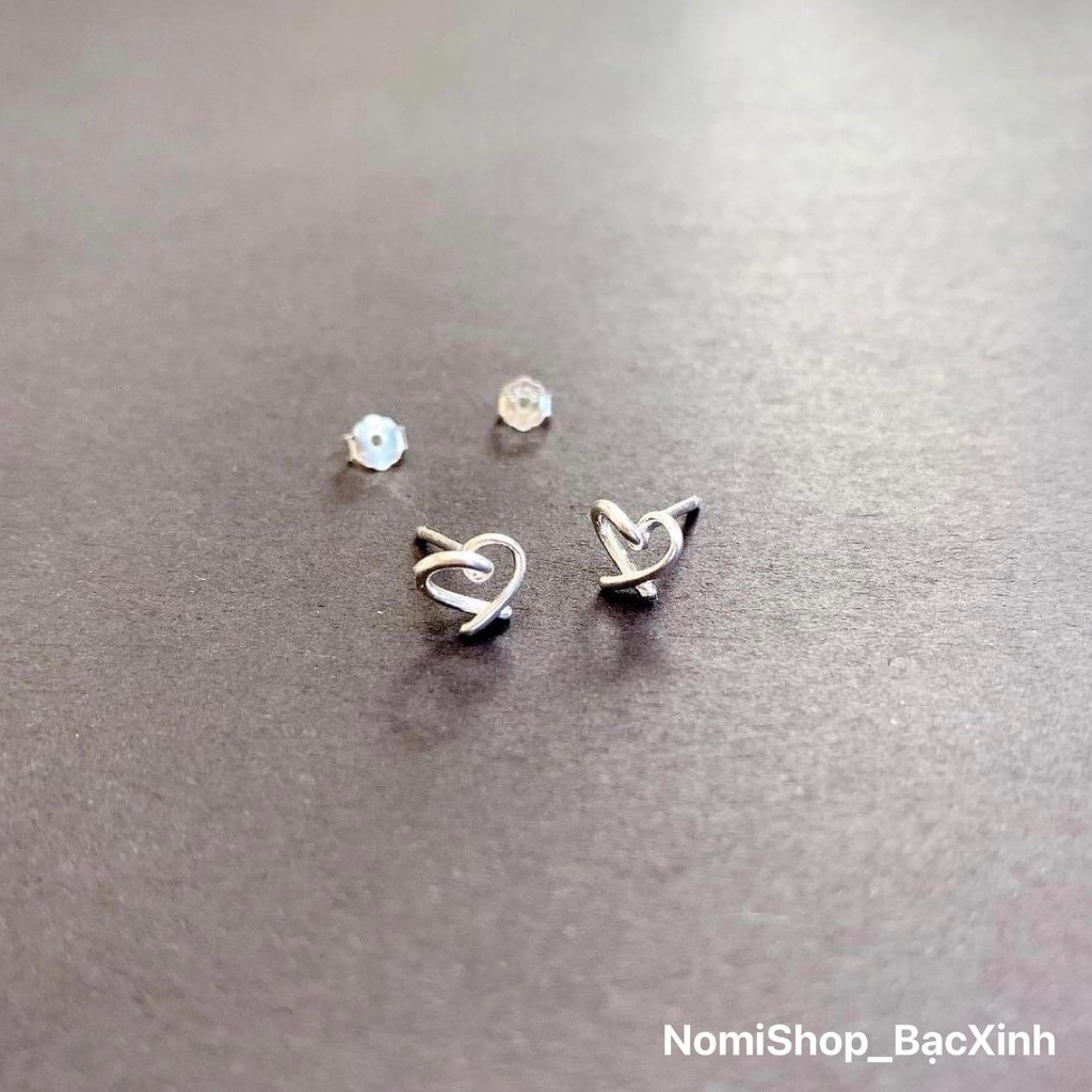 Bông tai Tim nhỏ xinh bạc ta siêu dễ thương, dáng thủng Mainomi Shop Bạc Xinh