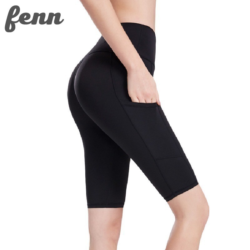 FENNIN Quần Short legging Lửng Nữ Thể Thao Eo Cao Đàn Hồi Mau Khô Tập Gym Yoga Nâng Mông (S-XXXL) ་