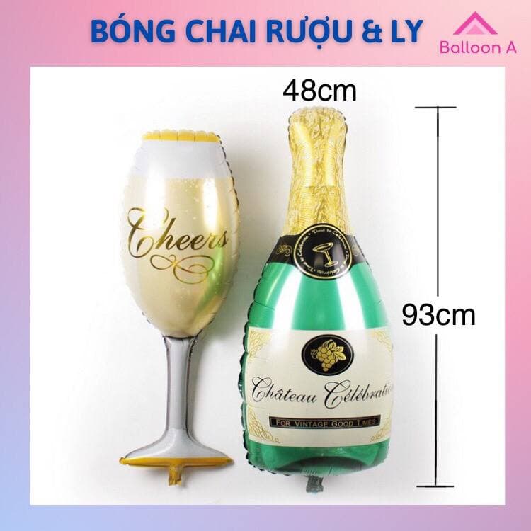 Bóng bay chai sâm panh và ly rượu cỡ đại