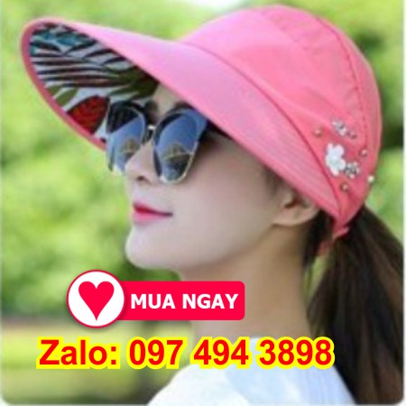 Mũ chống nắng nón che nắng hồng nhạt đẹp thời trang đi chơi, chụp hình và đội kèm mũ bảo hiểm và nón che nắng cực mát