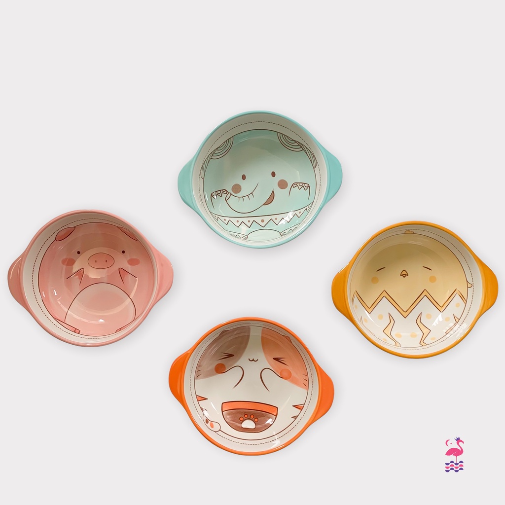 Bát Sứ Ăn Dặm Cho Bé Có Quai Cầm Ấm Baby Dung Tích 310ml Hình Động Vật Dễ Thương Ấm Gift Decor