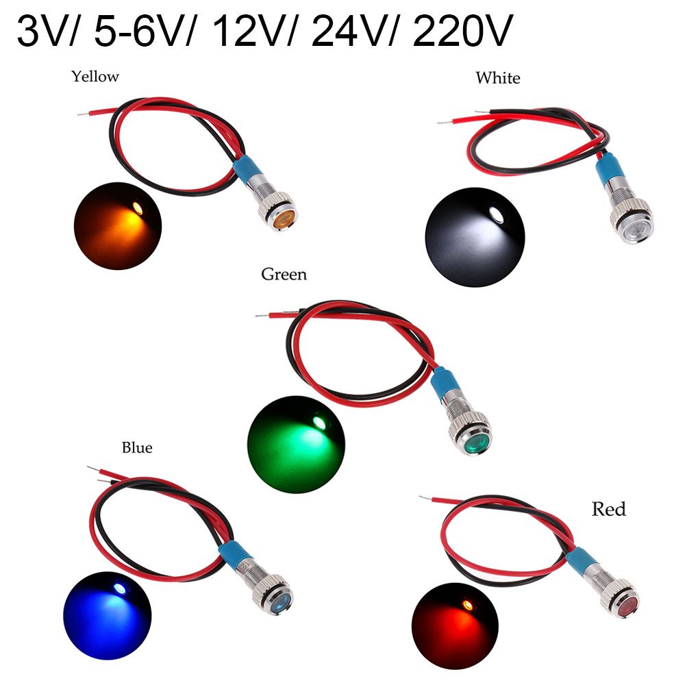 Bóng đèn LED báo hiệu ô tô WUWOWU Fashyuner 3V 5V 6V 9V 12V 24V 220V 6mm bằng kim loại chống nước nhiều màu