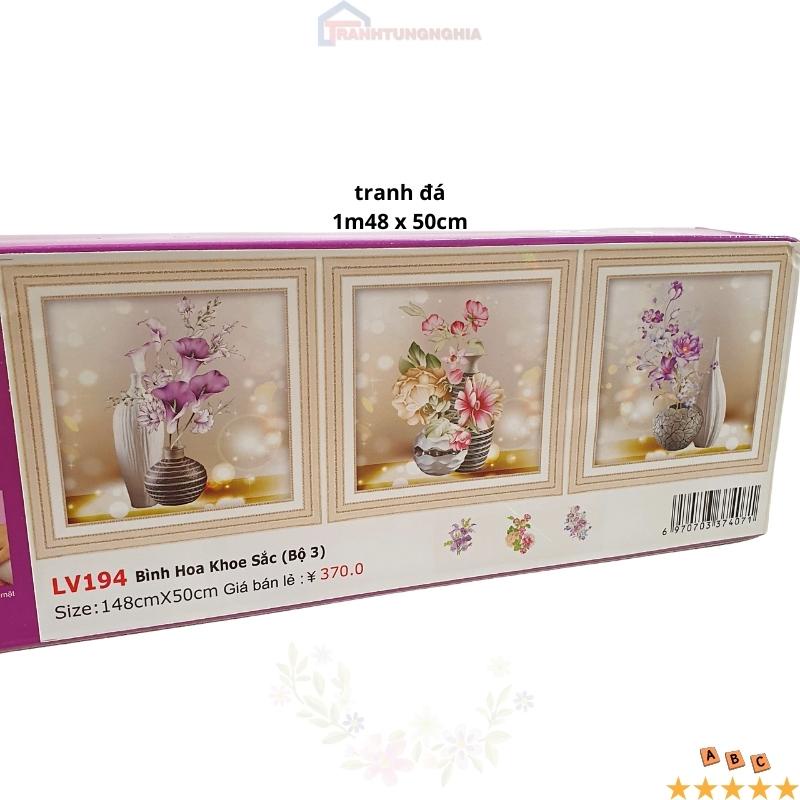 Tranh đính đá, tranh thêu chữ thập bình hoa bộ 3 bức