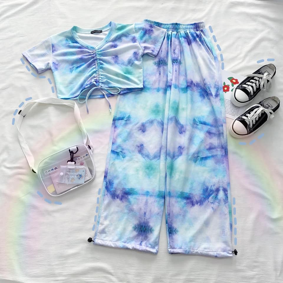 Set bộ Tie Dye áo croptop + quần dài loang màu hot trend ulzzang
