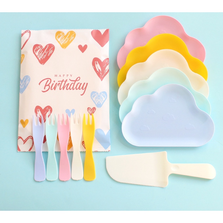 Bộ dĩa ăn Sinh Nhật hình đám mây Pastel